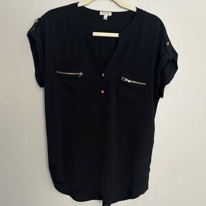 Black Blouse with Zipper Accents